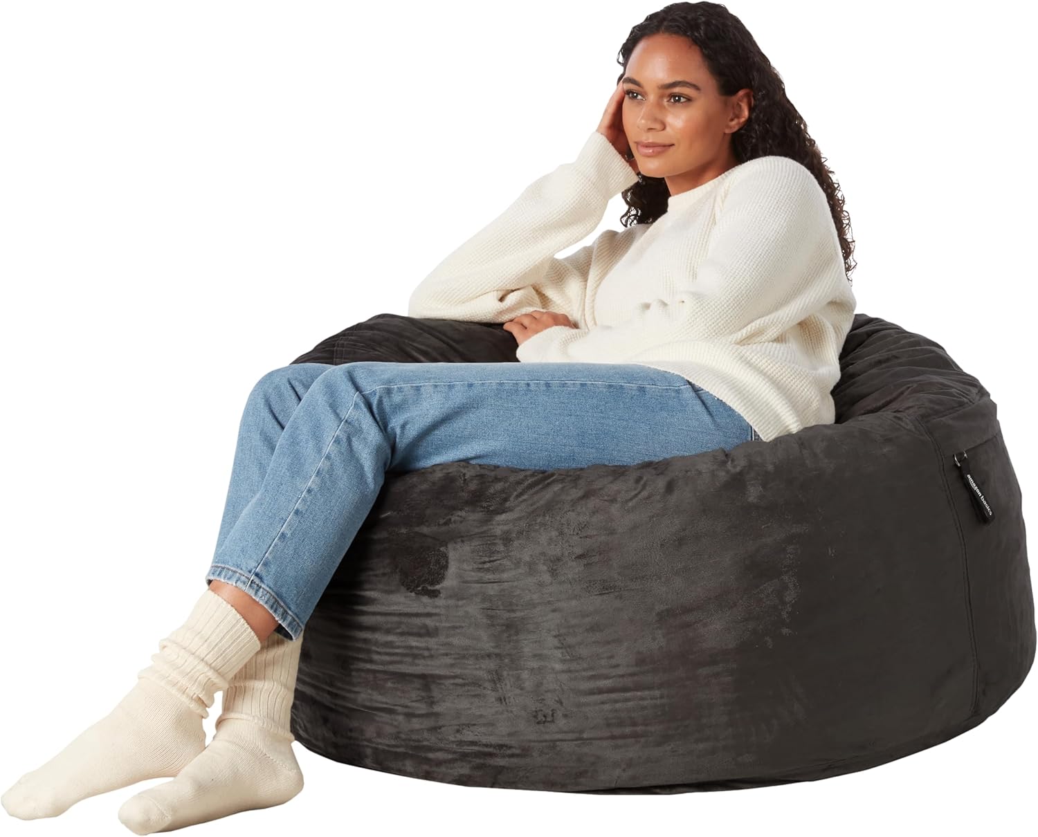 Amazon Basics Extra Large Bean Bag Chair Lounger, 3 ft Memory Foam Filled, Microfiber Cover, Grey, Solid