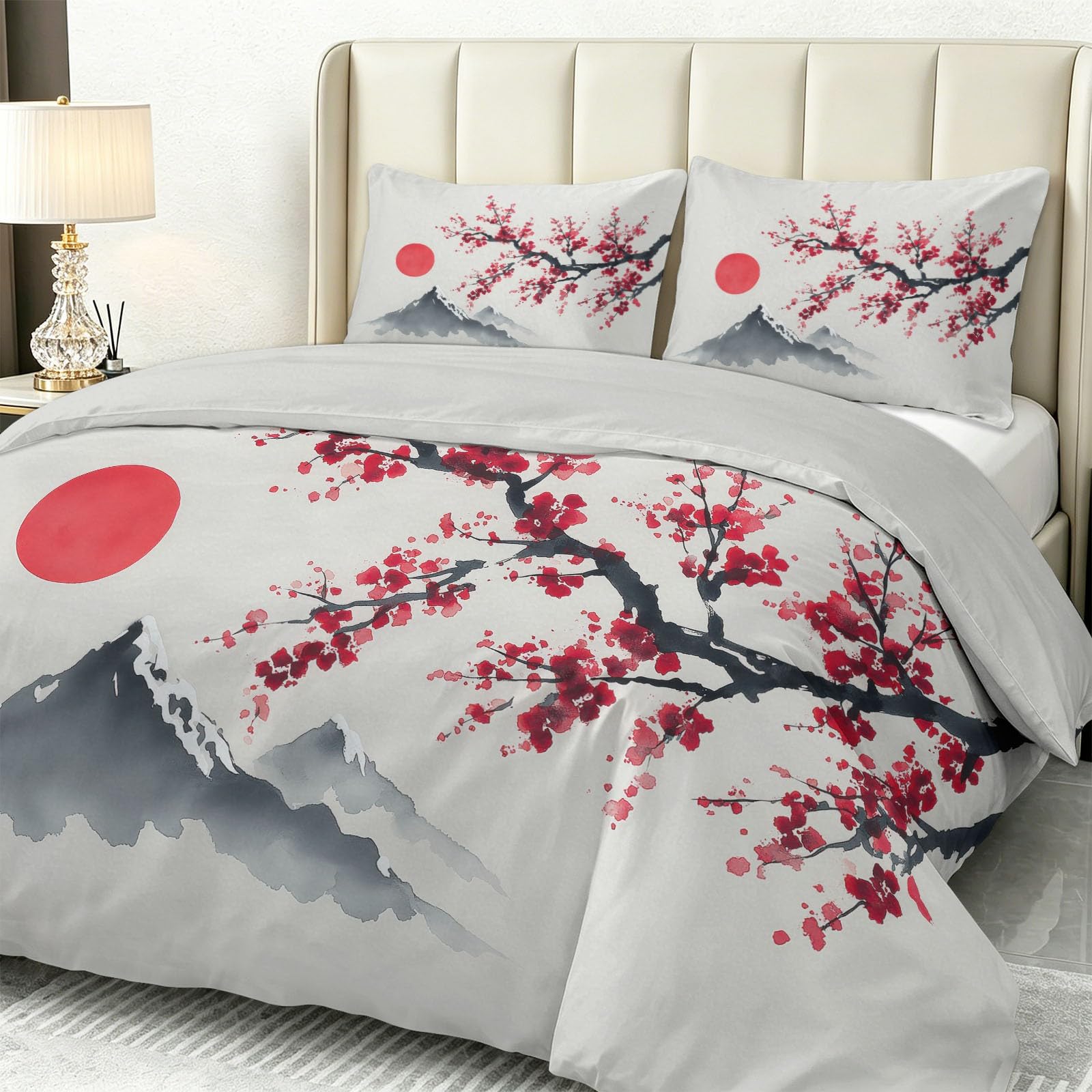 Biancheria da letto in stile giapponese, 155 x 220 cm, extra morbida, bianco crema, reversibile, in microfibra, copripiumino con chiusura lampo, per adulti, bambini e adolescenti