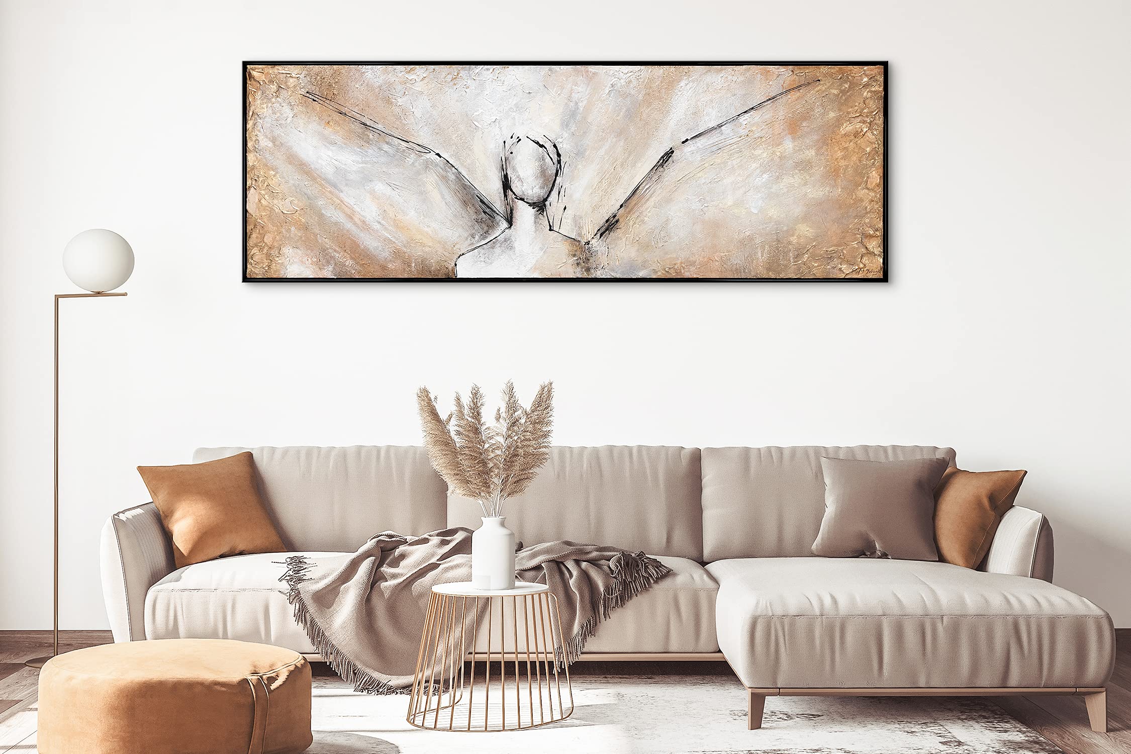 Großes Handgemaltes Acrylbild 'Modenschau' Auf Leinwand – 140x70cm, Abstrakt In Grau, Beige, Braun, Modernes Wandbild