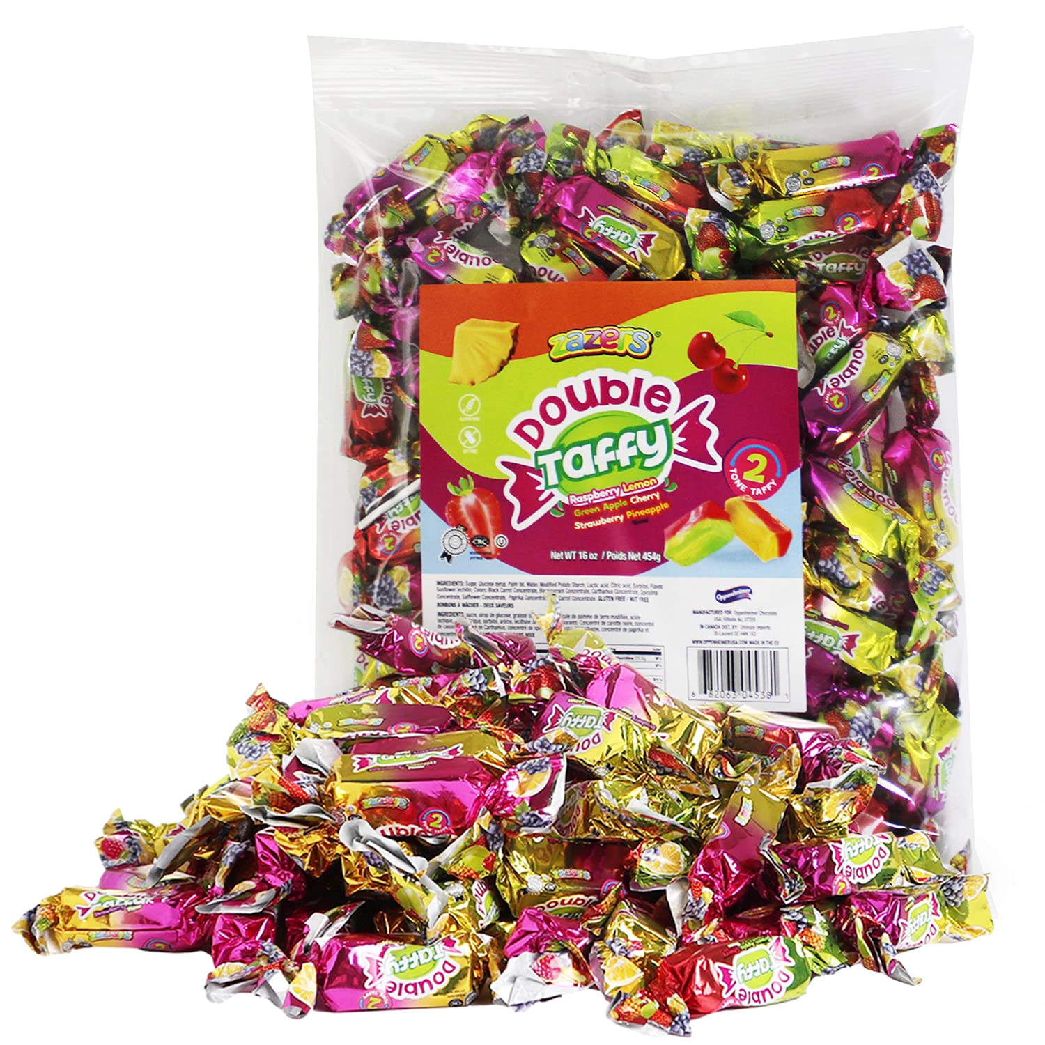 Chewy Double Taffy Candy, 2.2-Pound Bulk Bag of Assorted Flavors Candies Individually Wrapped Fruit-Flavored Taffies (Kosher NET WT 2.2 Pounds, About 140 Pieces) : Grocery & Gourmet Food