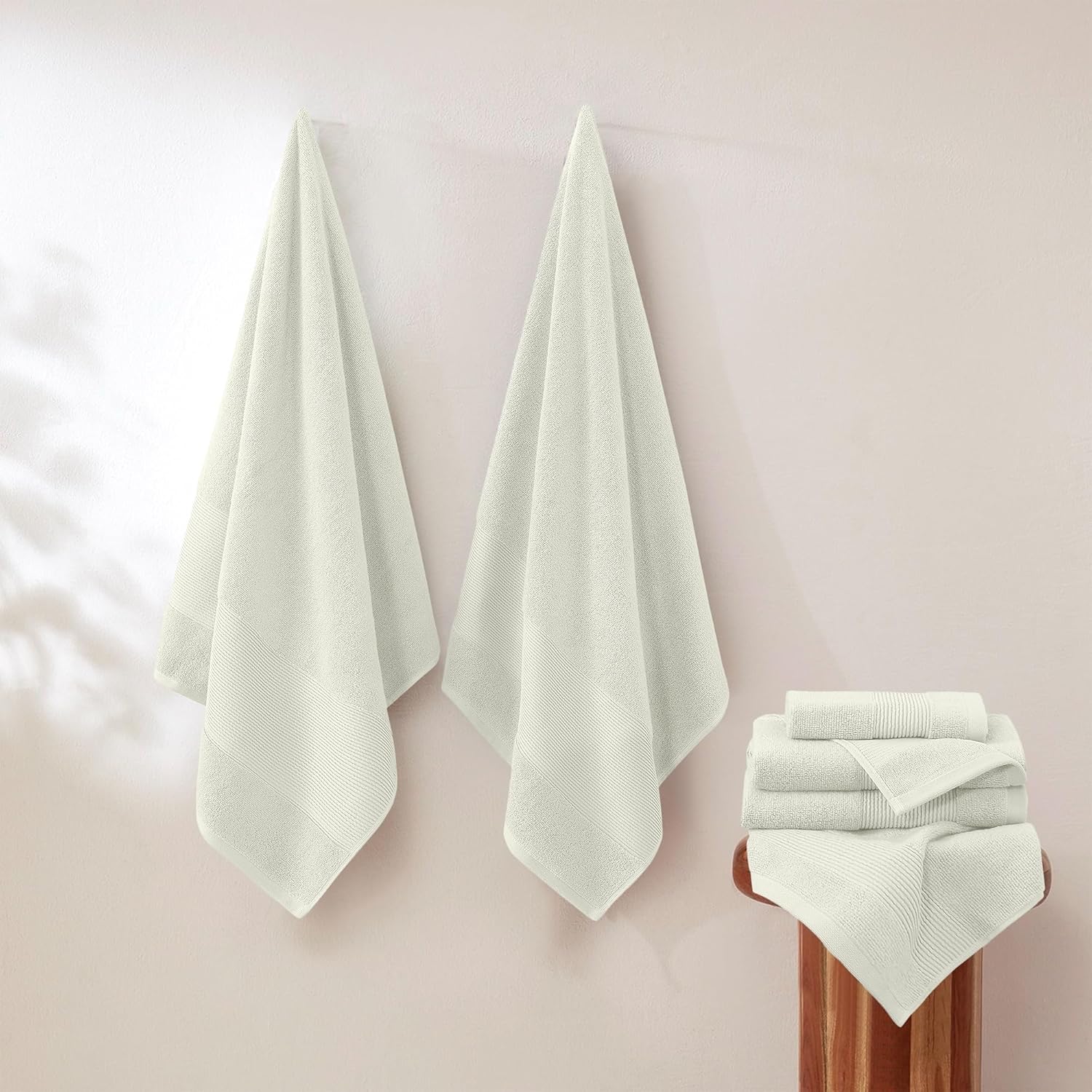 Modern Threads Air Cloud 6-Piece Towel Set - 100% Zero-Twist Cotton, 500 GSM, Quick Dry & Plush, Ivory