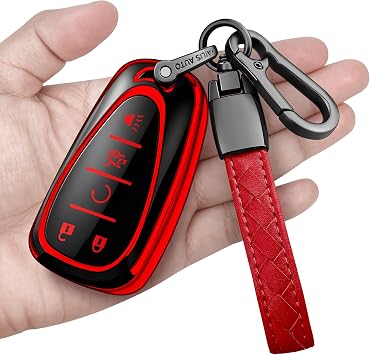 for Chevrolet Key Fob Cover with Keychain Soft Full Protection Key Shell Key Case Compatible with 2016-2025 Chevy Equinox Malibu Spark Cruze Traverse Blazer Red, 5 Buttons