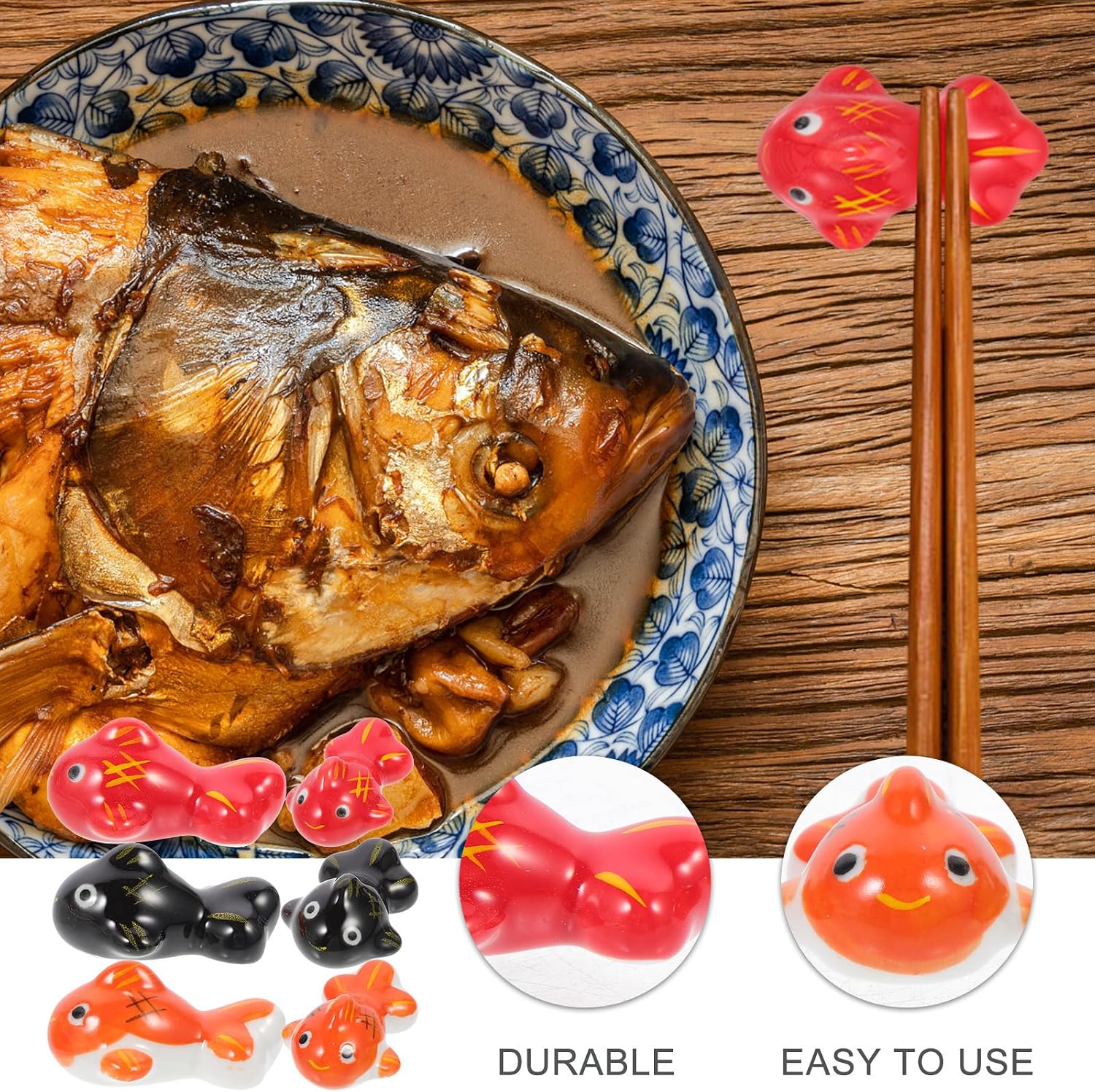 6pcs Fish Shape Ceramic Chopstick Holder Stand for Spoons and Knives
