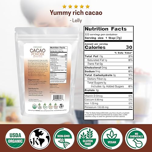Miniatura 2 de Z Natural Foods Cacao orgánico en polvo, lleno de nutrición, sabor a chocolate negro extra rico, perfecto para recetas de chocolate, batidos o