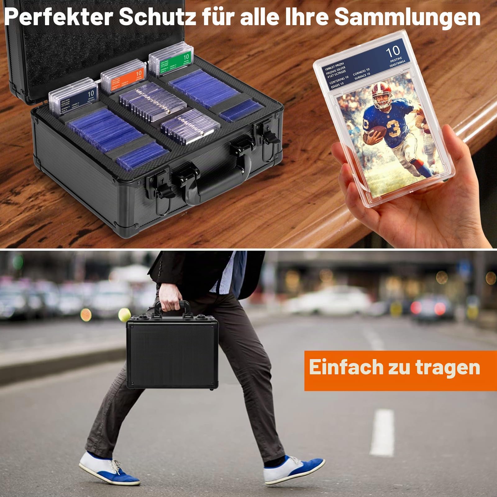 Abgestufte Karten-Aufbewahrungsbox, Sportkartenetui kompatibel mit PSA MTG CSG SGC Magnetischer Kartenhalter Top-Loadern, Wasserdichte Card Holder Case, Herausnehmbaren Schaumstoffschlitzen