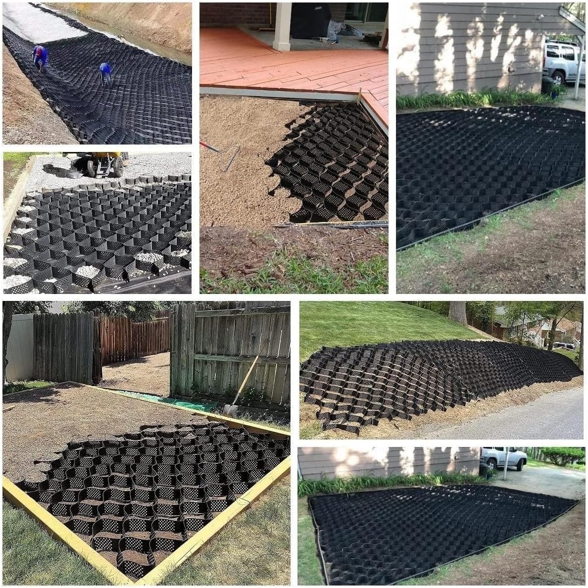 Geogrid Erosion Control Mesh for Steep Hillside Stabilization, HDPE Pea Gravel Grid for Landscaping, Driveways, Garden Paths - 3800kg Load Capacity (16.5x21ft/5x6ft)