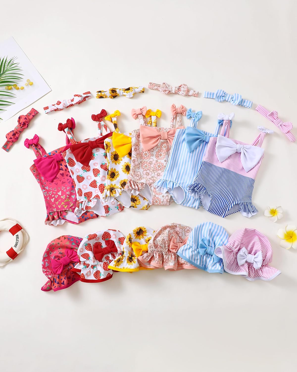 Renotemy Baby Girl Swimsuit Infant Bathing Suit Swimwear Sleeveless Bikini Tankini Toddler Girl One-Piece Swimsuit with Hat - Image 3