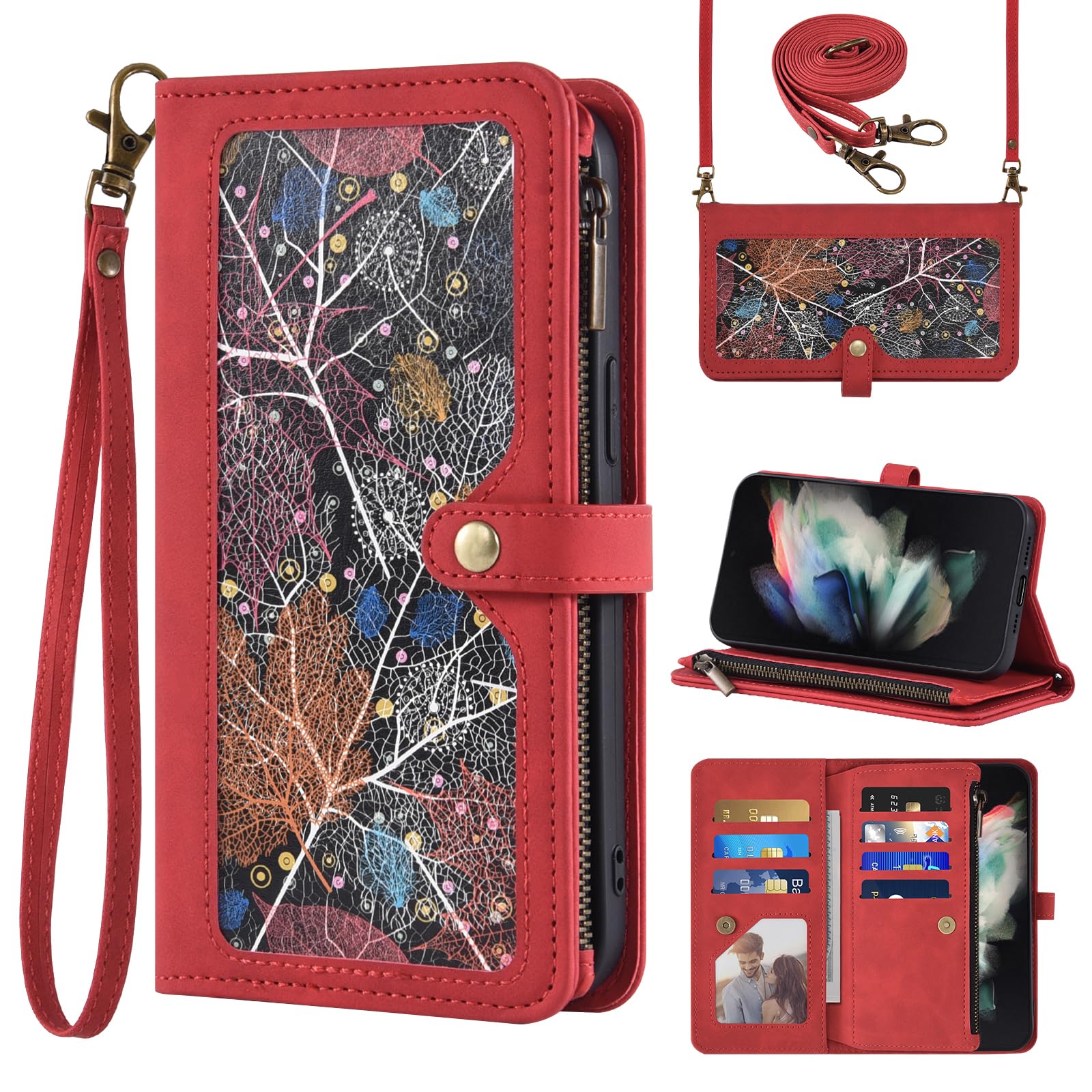 Coque Samsung Z Fold 3 Fleur Rouge avec Chaîne et Clapet - 8