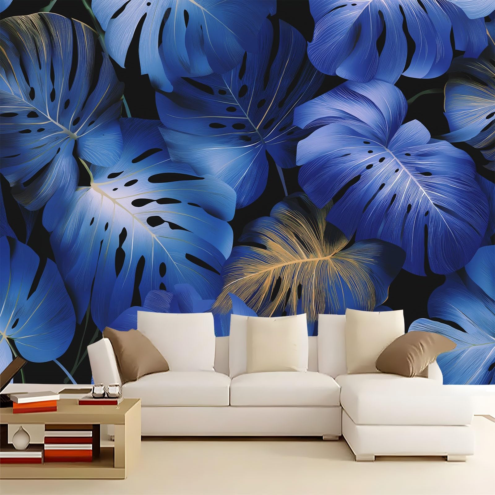 Générique Nowoczesna tapeta panoramiczna rośliny monstera liście palmowe 3D 200 x 140 cm, włóknina XXL nowoczesna dekoracja ścienna salon sypialnia biuro pokój dziecięcy, czarna