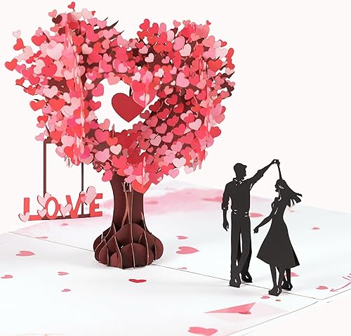 Tarjetas de aniversario desplegables en 3D con corazones de árbol del amor para esposa, marido, ella, él, pareja, tarjeta de boda emergente,