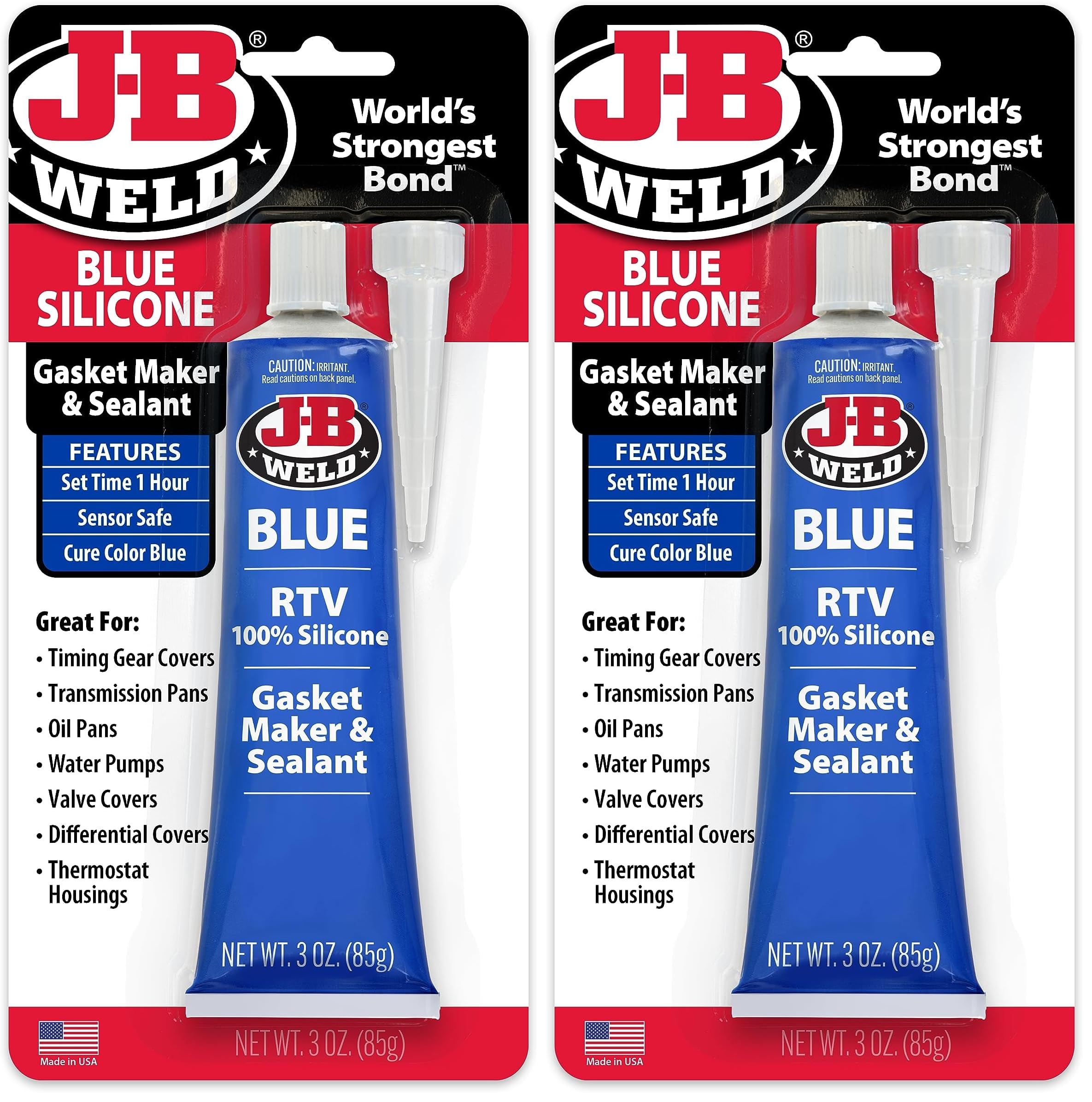 J-B Weld 31316 RTV Silicone Gasket Maker and Sealant - 3 oz. - Blue (Pack of 2)