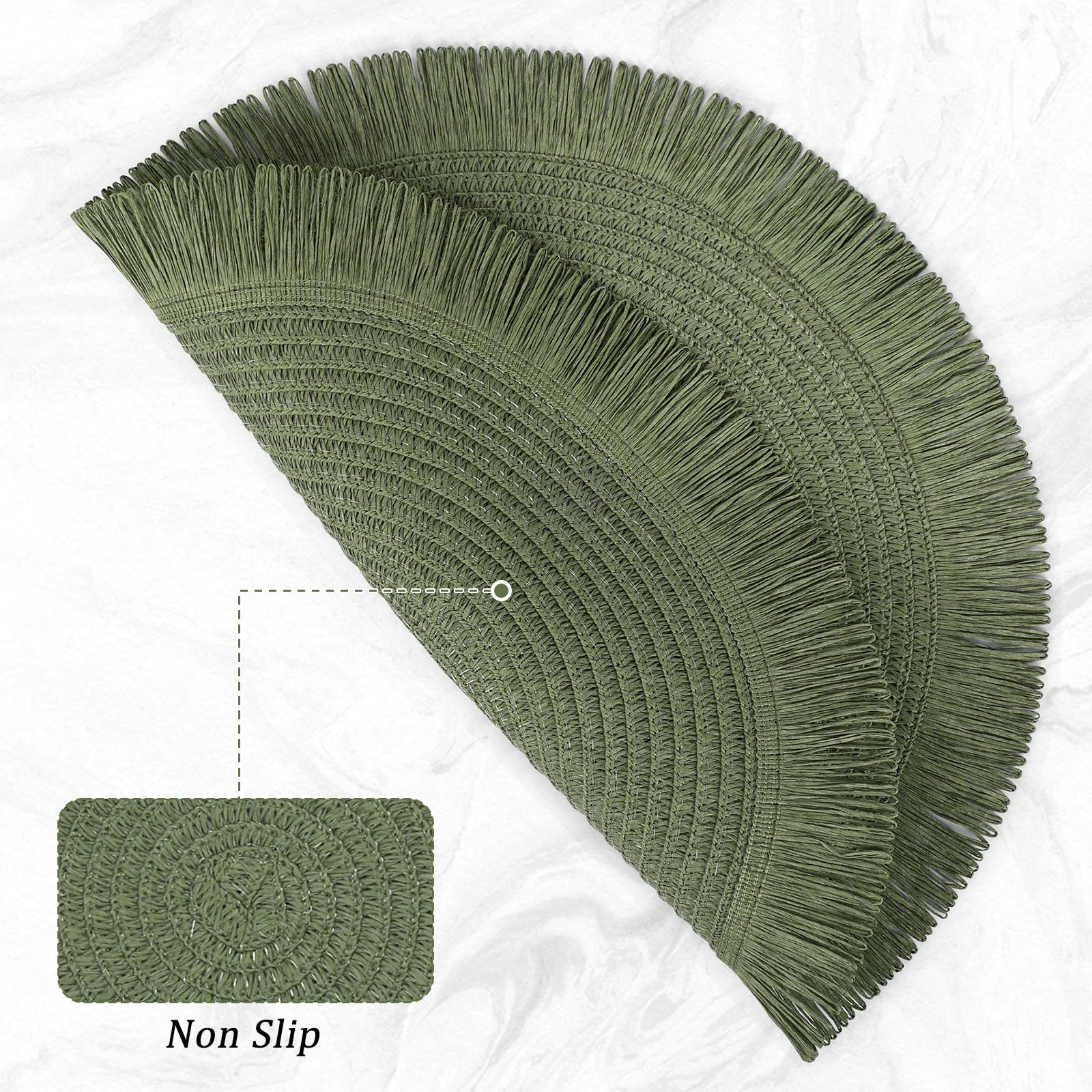 comfoyar Round Braided Placemats Set of 6, 38cm Non-Slip Paper Woven Place Mats with Long Tassel - Image 3