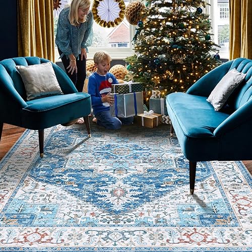 Miniatura 3 de Alfombras de área de 8 x 10 pies para sala de estar, alfombras resistentes lavables, alfombra beige con parte trasera antideslizante para debajo de