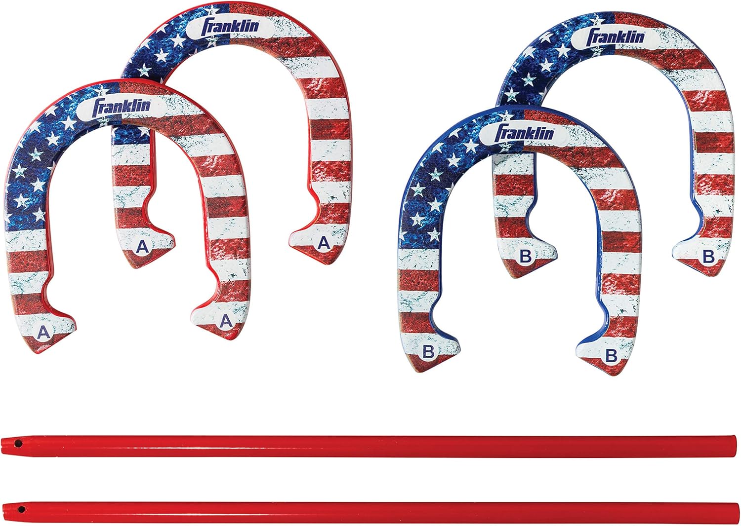 Franklin Sports Horseshoes Set – 4 Official Size & Weight Horseshoes, 2 Steel Stakes, Reusable Box, Carry Bag - American, Starter, Family & Professional Sets : Sports & Outdoors