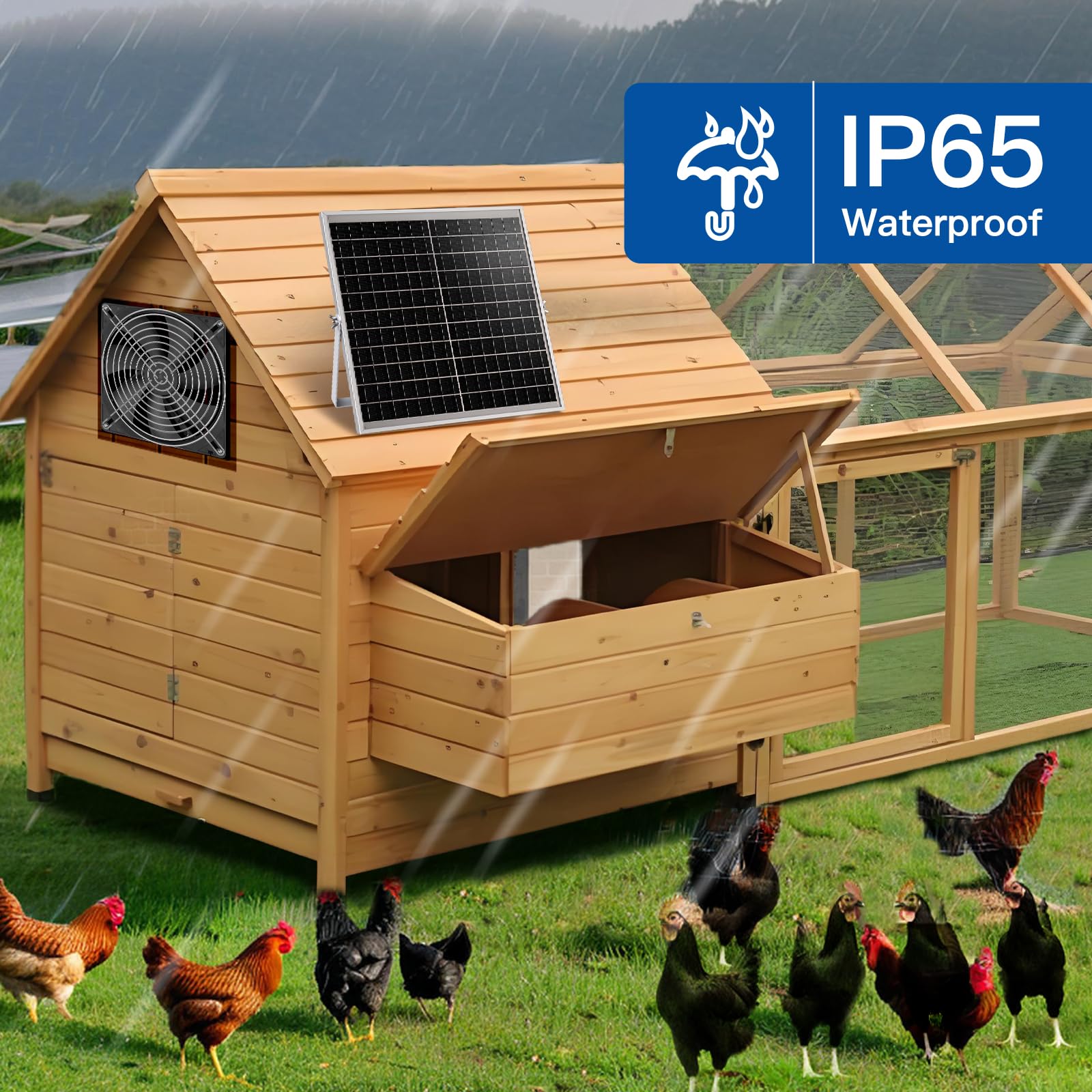 Solar Ventilator, 15W wetterfestes Solarpanel mit DC-Ventilator für kleine Hühnerställe, Gewächshäuser, Schuppen, Haustierhäuser, Zu-oder Abluft