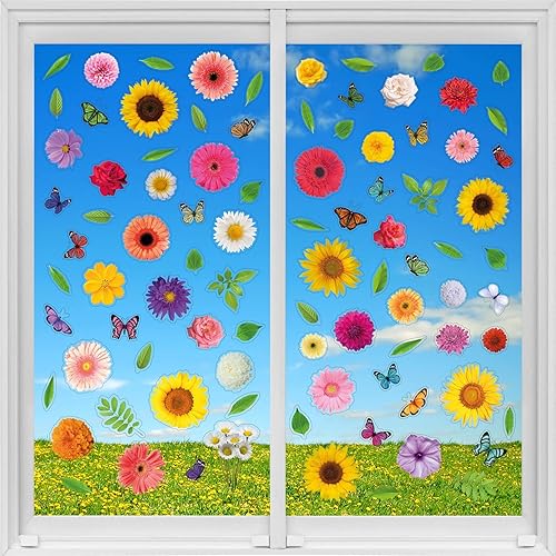 WALPLUS Adhesivos para ventana de primavera decoración de verano doble cara reutilizables despegar y pegar extraíbles para ramo de verano de cristal