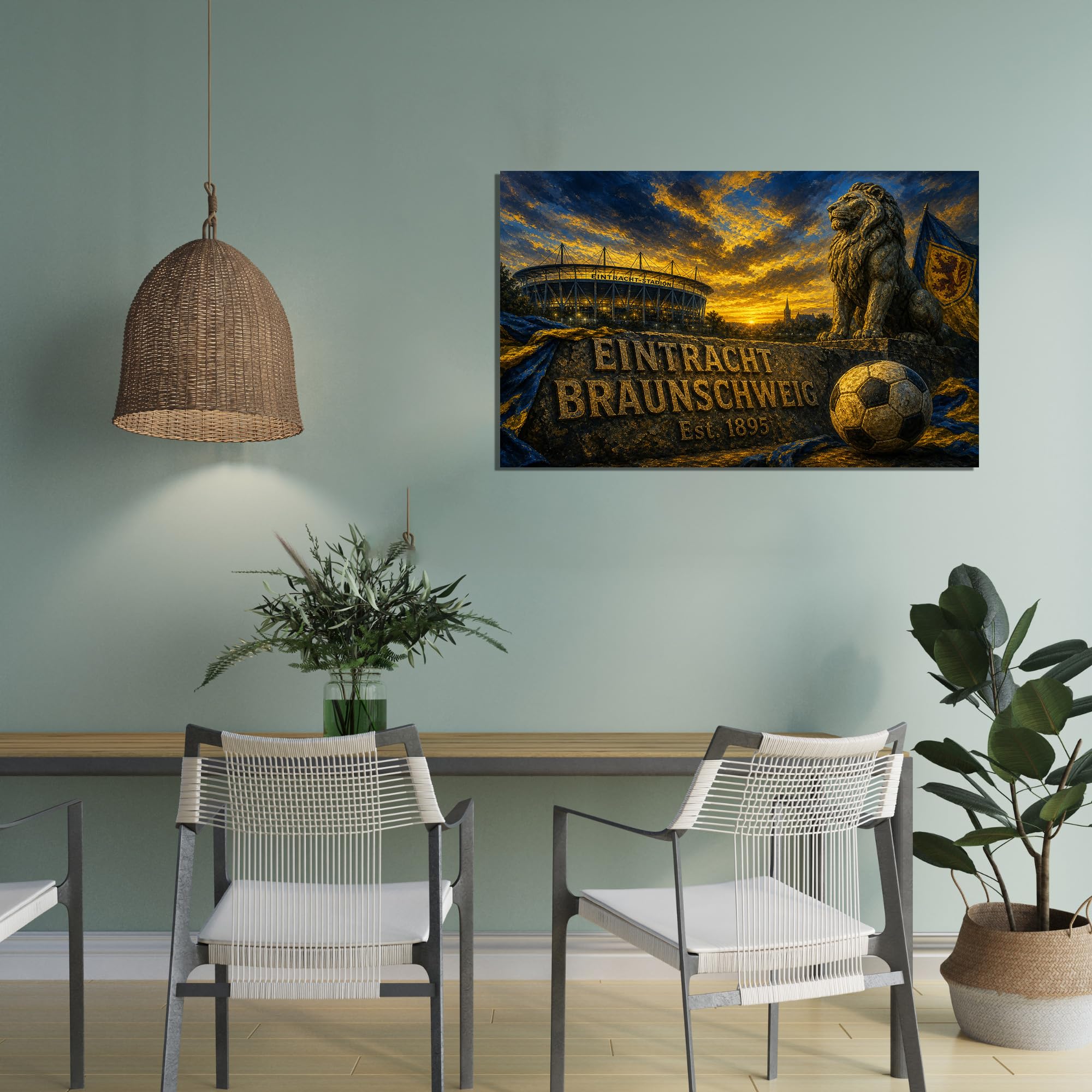 Braunschweig Kunstdruck auf Leinwand, Motiv: Fußball-Motiv, Stadion, Heimdekoration, 30,5 x 40,6 cm, Blau / Gelb