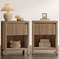 Vista 1 de SICOTAS Fluted Night Stand Set of 2, Farmhouse Nightstands with Drawer, Boho Bedside Table with Storage Shelf, Large End Tables Bed Side Tables for