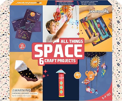 jackinthebox Space Science - Kit de manualidades 6 en 1, regalo para niños de 6 a 10 años, kit de ciencia del sistema solar para niños, juguetes