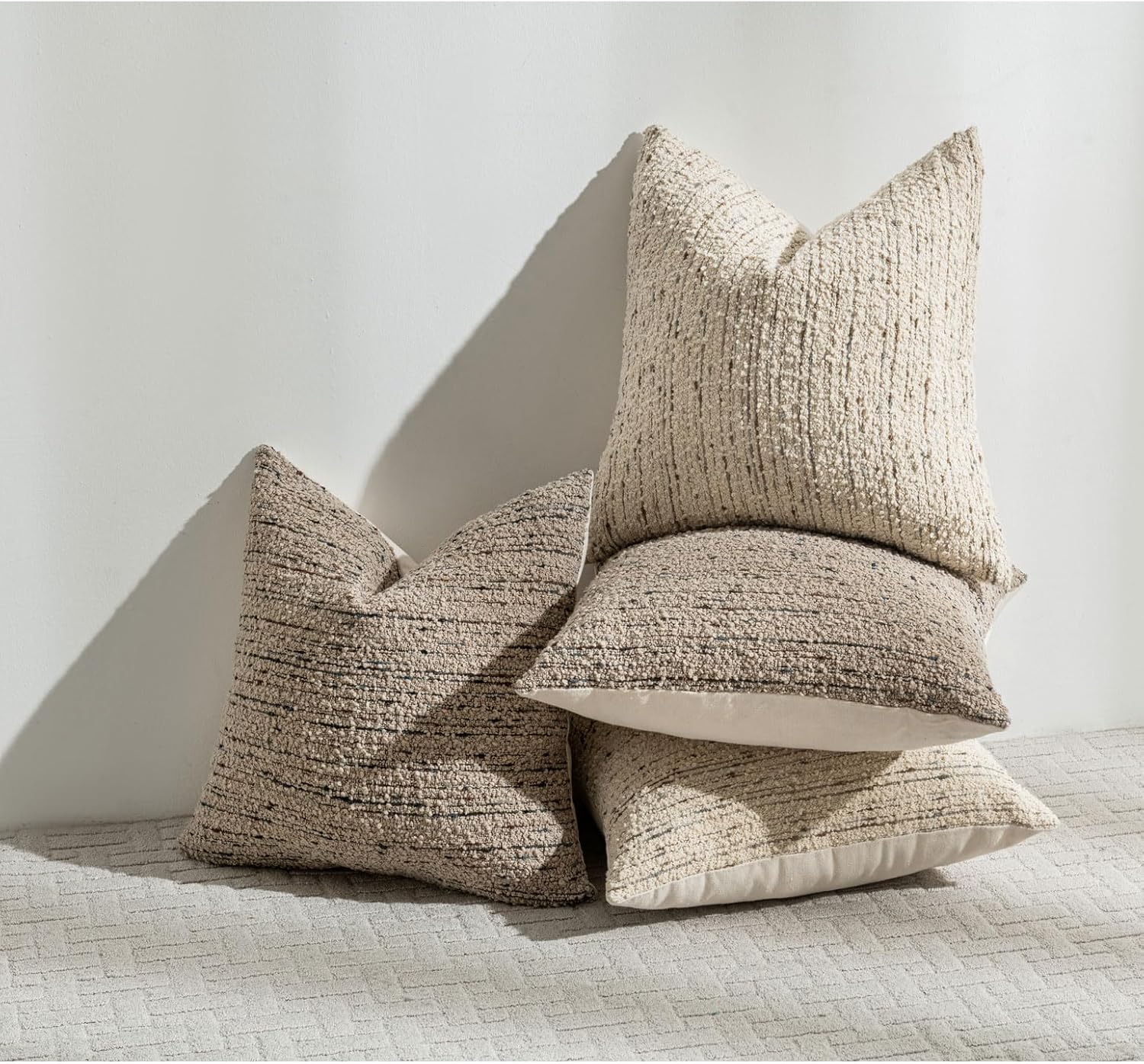 Zealax Textured Boucle Pillow Covers 18x18 Neutral Throw Decorative Pillow Covers for Bed Couch, Luxury Accent Pillow Cases Square Cushion Covers Set of 2, Light Taupe