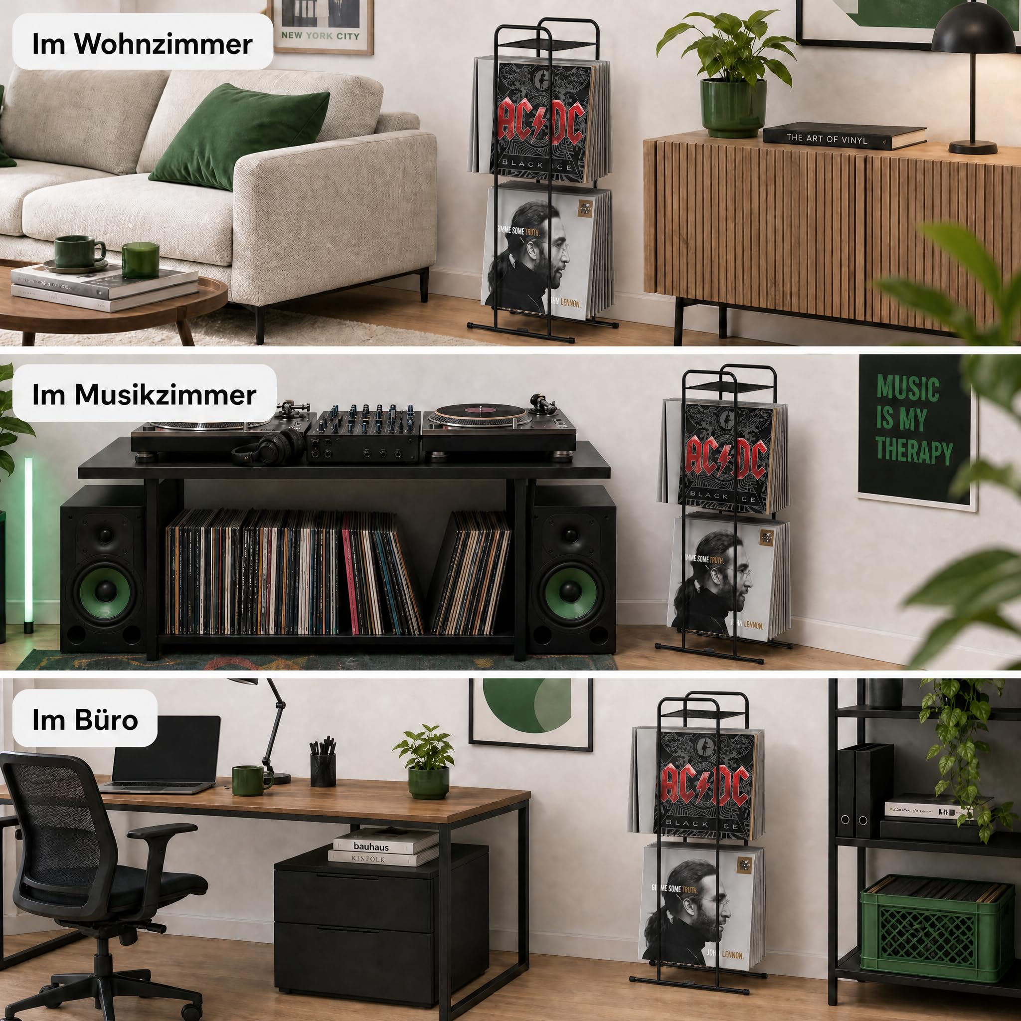 Zomo VS-Rack Vinya 100 Vinylständer – 300 x 190 x 805 mm - Schwarz - 2 Ebenen Plattenregal aus Stahl – bis 100 LPs – Moderner Schallplattenständer mit stabilem Standfuß