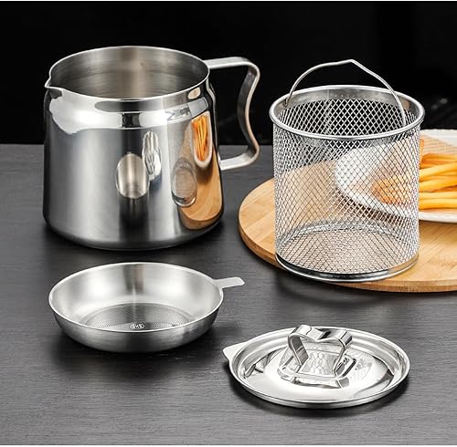 Miniatura 6 de Olla de filtro de aceite de acero inoxidable 304, separador de grasa, contenedor de grasa de tocino, contenedor de grasa para cocina, mini freidora