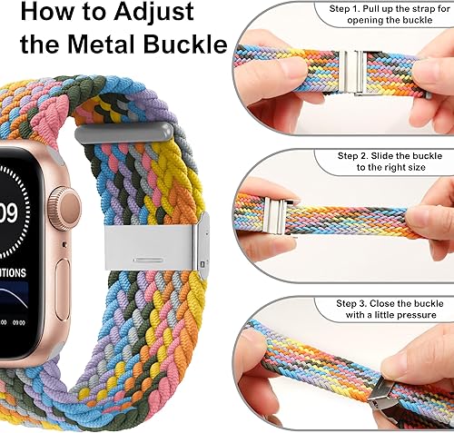 Miniatura 4 de Stretchy Braided Solo Loop Compatible for Apple Watch Bands 49mm 46mm 45mm 44mm 42mm 41mm 40mm 38mm Women Men, Adjustable Nylon Elastic Sport Straps