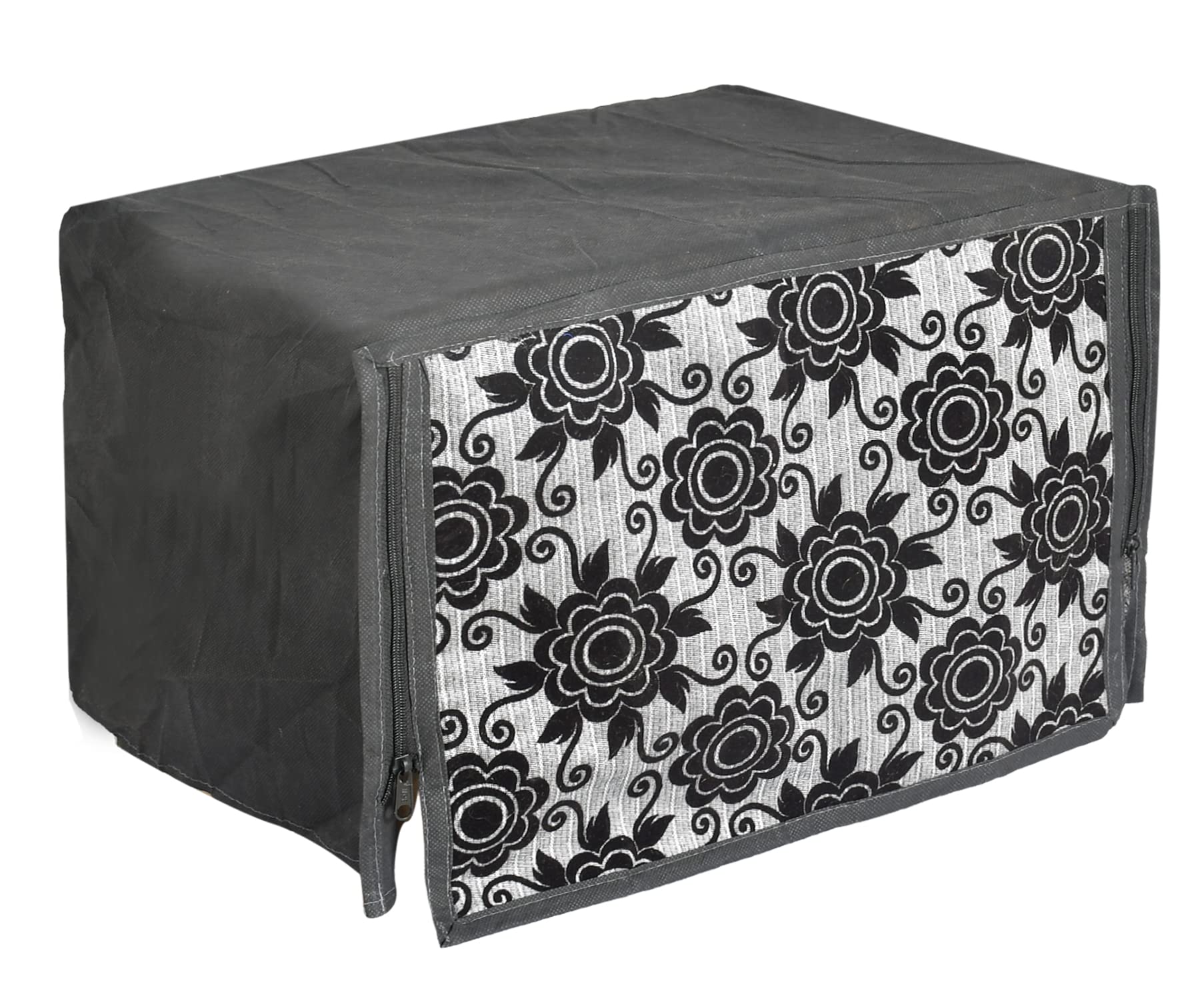 Kuber IndustriesKuber Industries Velvet Flower Printed Microwave Oven Cover, Dustproof Machine Protector Cover,20 LTR. (Black)-HS43KUBMART26064, Standard
