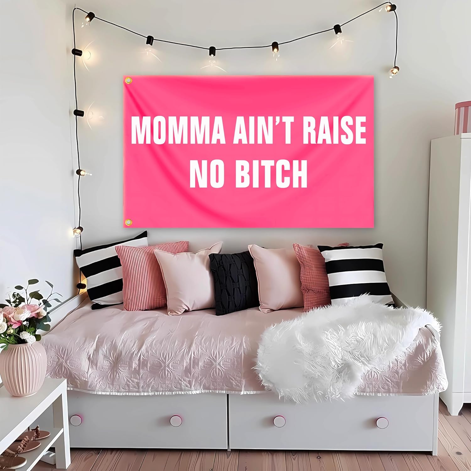 Momma Aint Raise No Bitch Flag 3x5 Ft Funny Pink Tapestry Durable polyester for Room Teen Girls Indoor Bedroom and College Dorm Wall Banner Flag Decor - Image 2