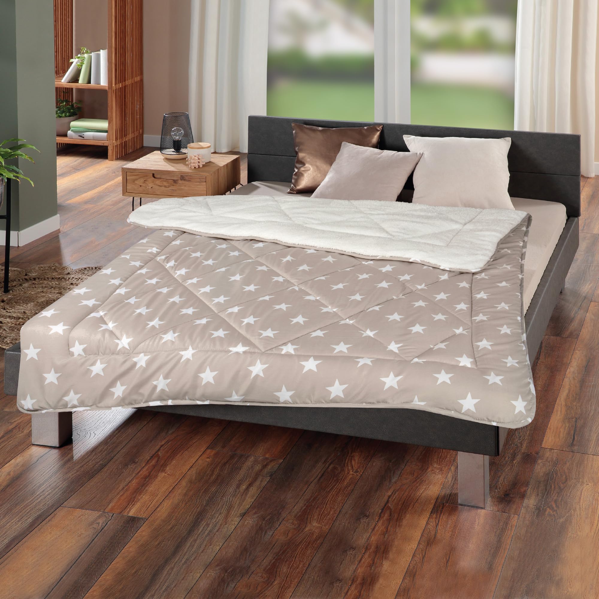 Edredón reversible de 135 x 200 cm, forro polar Sherpa y lado de microfibra, edredón cálido (relleno de 1400 g), diseño reversible, manta mullida