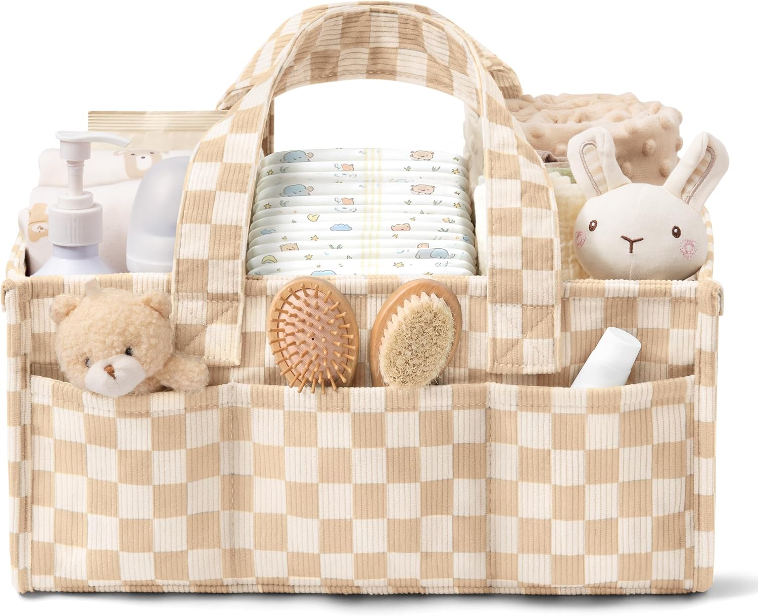 Corduroy Baby Diaper Caddy Organizer with Handles, Nursery Storage Basket