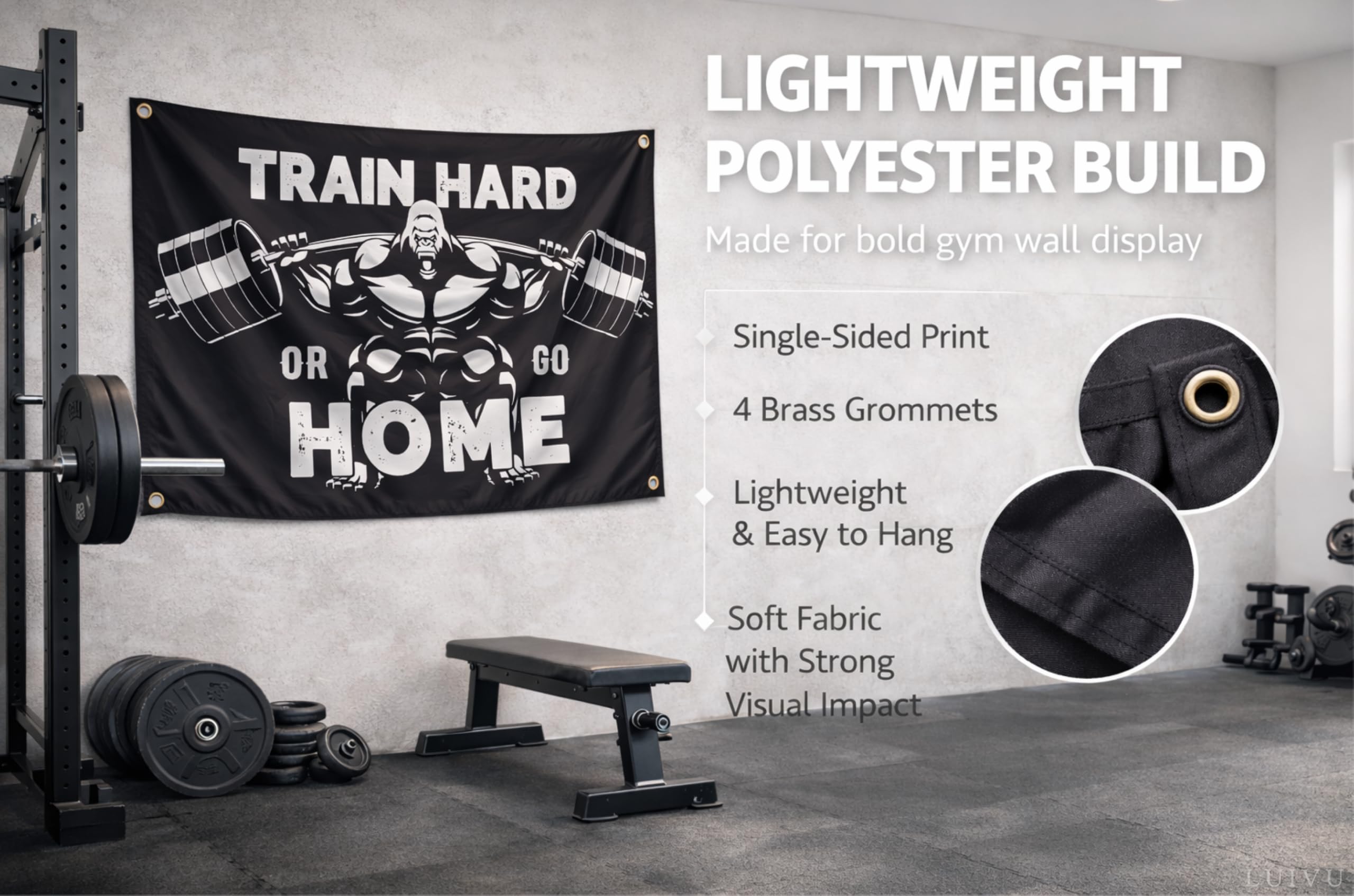Juego de 4 banderas de poliéster de 3 x 5 pulgadas con cuatro ojales de latón – Inspira tu entrenamiento con pancarta de una sola cara – Decoración de gimnasio en casa para hombres y hombres