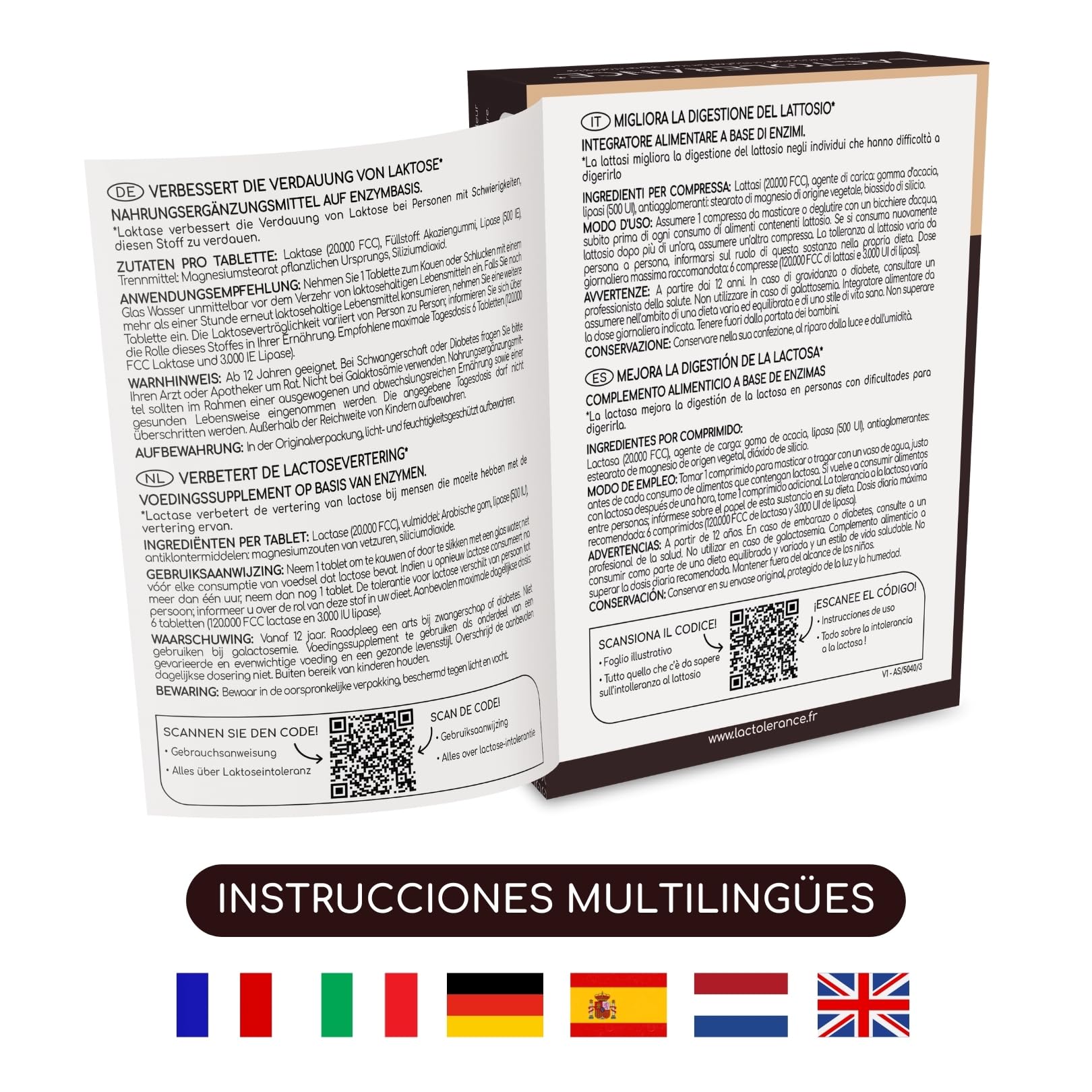LACTOLERANCE ULTRA - Alta concentración de lactasa (20.000 FCC) y lipasa (500 UI) - Doble acción para la digestión de lactosa y grasas - Envase de 36 comprimidos - Fabricado en Francia