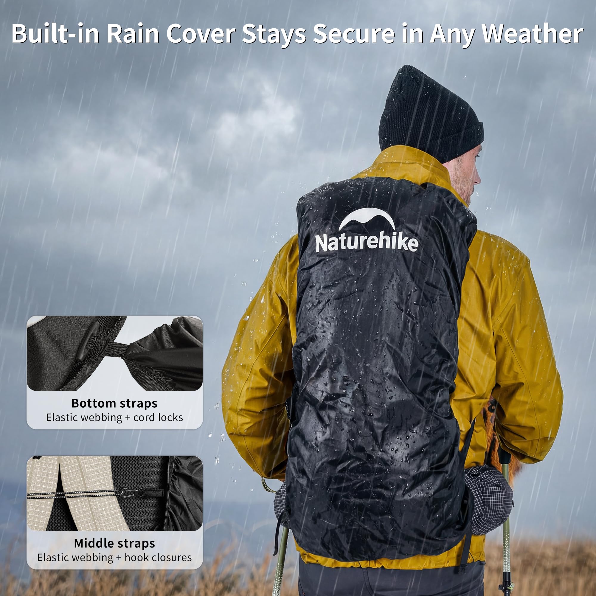 Naturehike Rock 2.0 ulepszony plecak 30/45/60 l wewnętrzna rama plecak turystyczny mężczyźni kobiety z osłoną przeciwdeszczową plecaki trekkingowe na zewnątrz kemping podróże z plecakiem, Biały, 30l/M