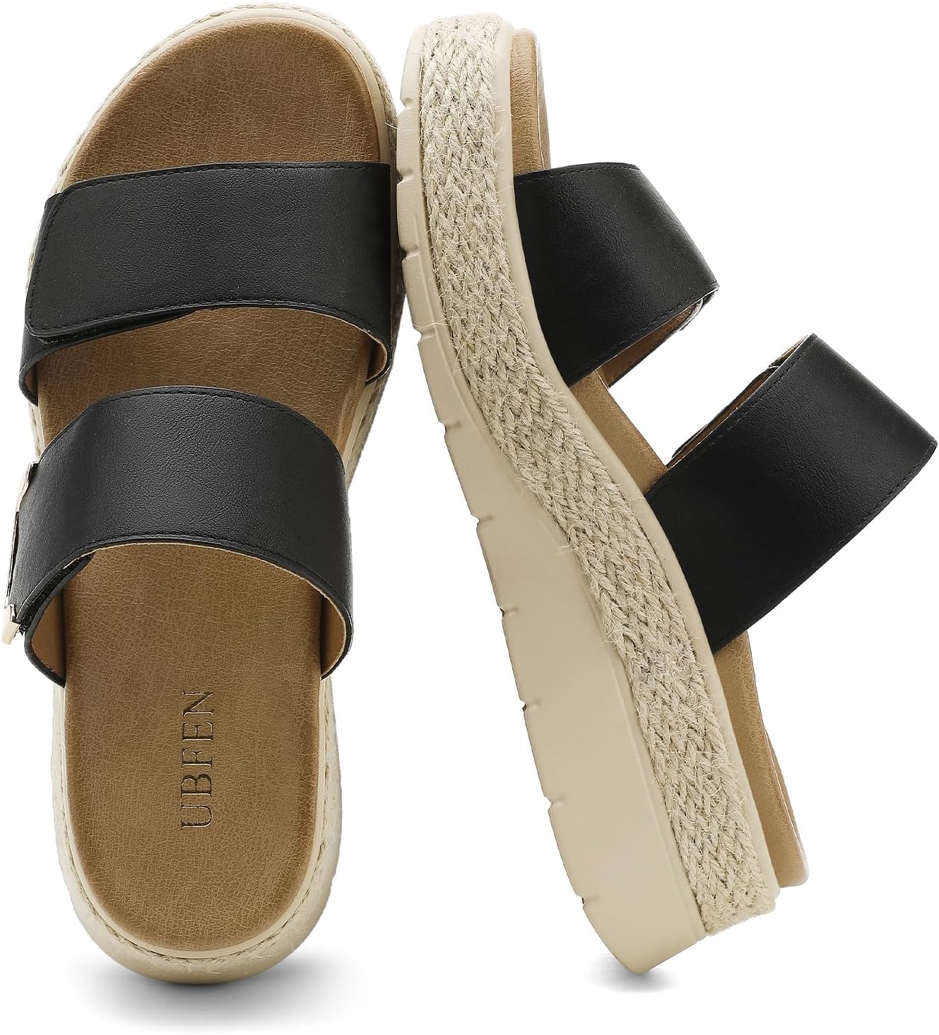 UBFEN Womens Espadrille Platform Sandals Low Wedge Slides Orthopedic Arch Support Two Adjustable Straps Dressy Casual Sandals for Beach Summer Walking