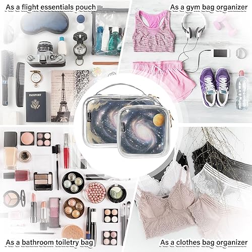Miniatura 7 de Galaxy Universe Planets Clear Toiletry Bag for Traveling,2 Pack Makeup Cosmetic Bag with Zipper,Travel Bag for Toiletries,Travel Essentials 21214292