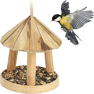Relaxdays Vogelfutterhaus, Holz, Futterhaus zum Aufhängen & Stellen, HxD: 21 x 18 cm, Futterstelle für Wildvögel, Natur product image
