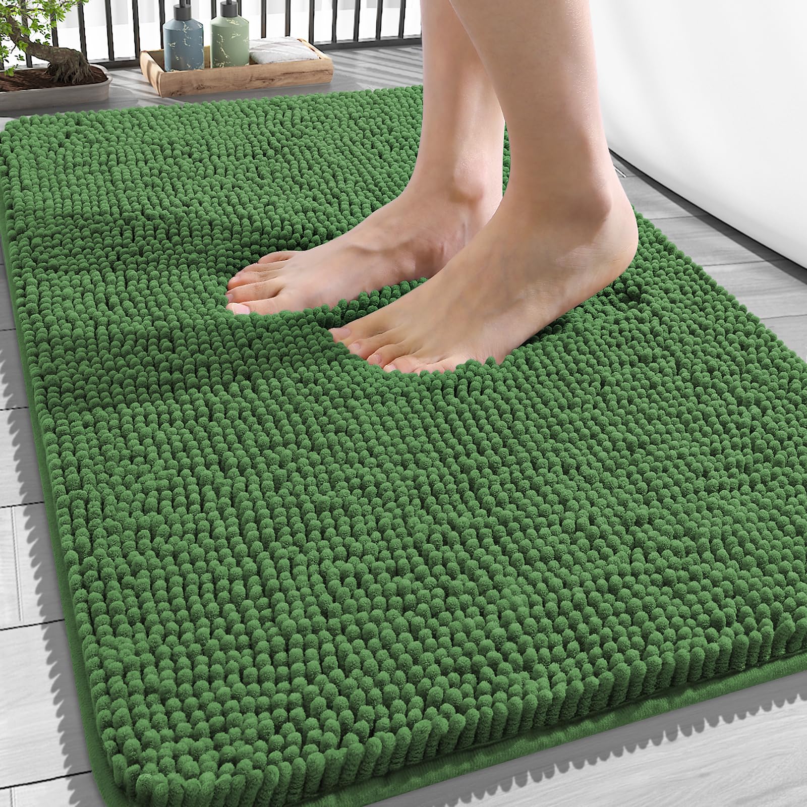 OLANLY Bathroom Rugs 34x21, Extra Soft Absorbent Chenille Bath Rugs | Olive Green, Quick-Drying Rubber Backing, Washable Bath Mat for Bathroom Floor, Tub and Shower, Home Decor Accessories