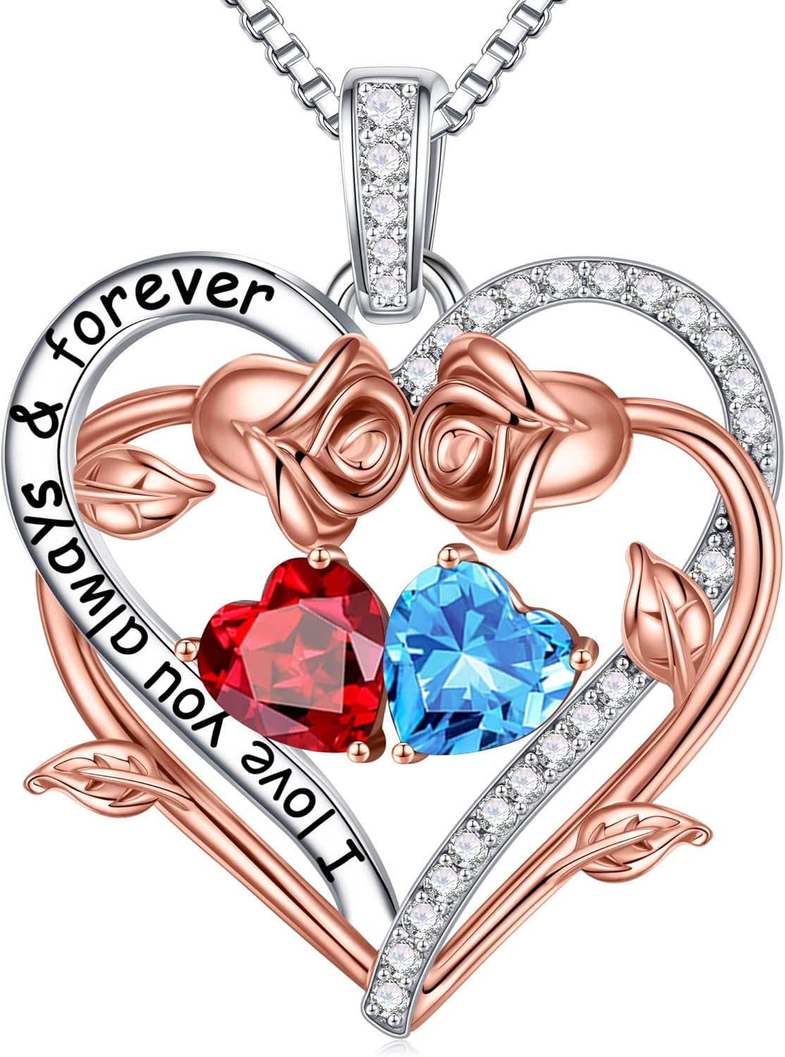 Iefil Rose Heart Double Birthstone Necklace Gifts for...
