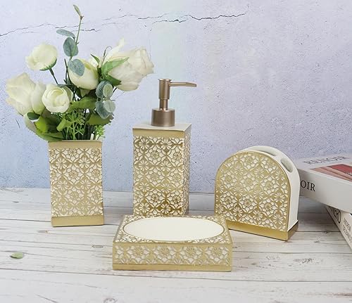 Miniatura 4 de Hymmah Juego de accesorios de baño dorados, decoración de baño de granja, juego de regalo de resina de 4 piezas, necesidades de apartamento,