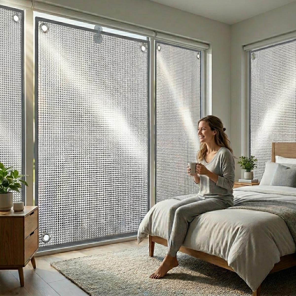 Sonnenschutz Fenster Innen Reflektierend Verdunkelungsrollo mit Saugnäpfen 5-Lagig Thermo Aluminiumfolie Fensterfolie Hitzeschutz und Sichtschutz für Schlafzimmer Dachfenster(Grau,100x200(cm))