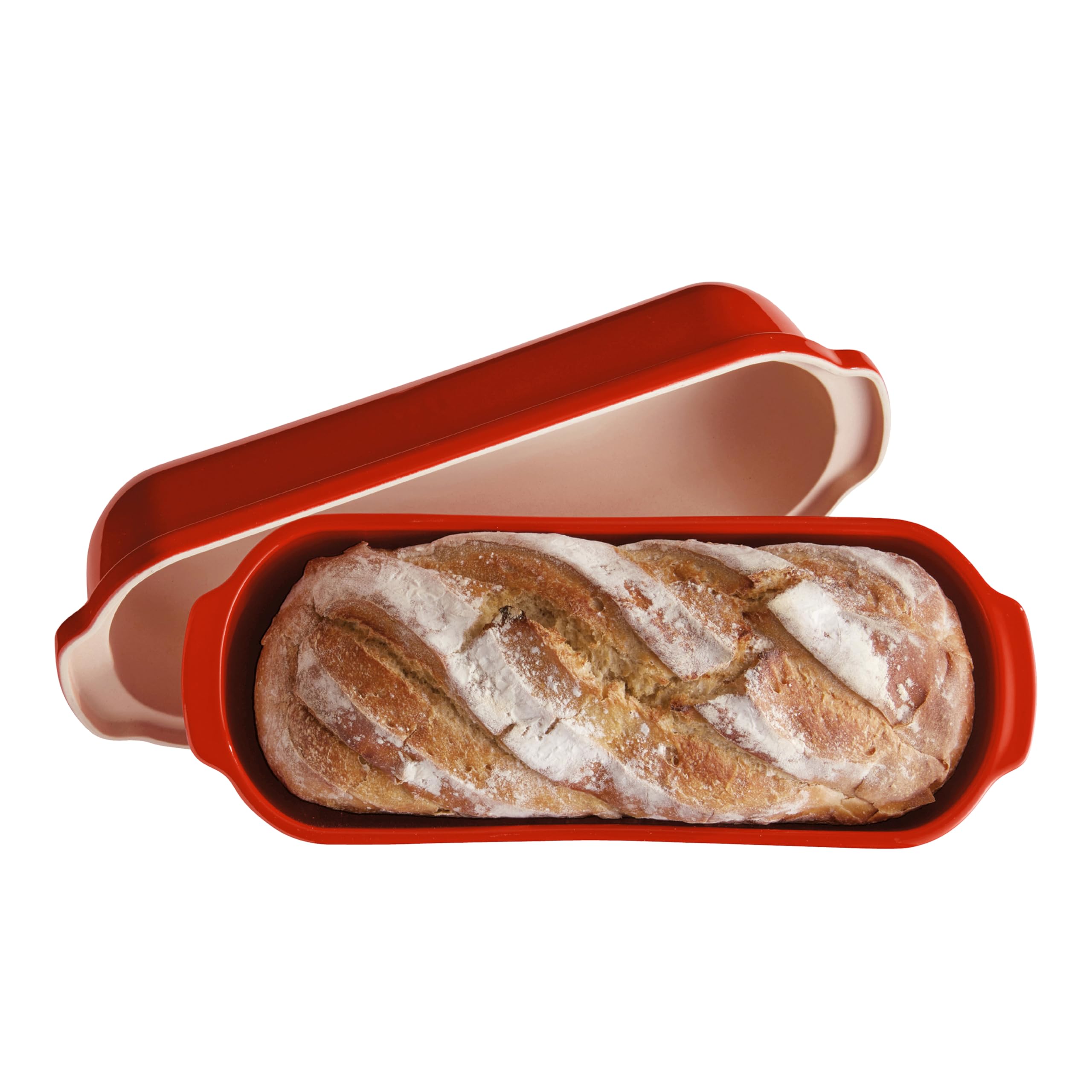 Emile Henry Made in France Brotbacker, Keramik, limitierte Auflage, 34 x 13,5 x 13,5 cm, Mohnblume