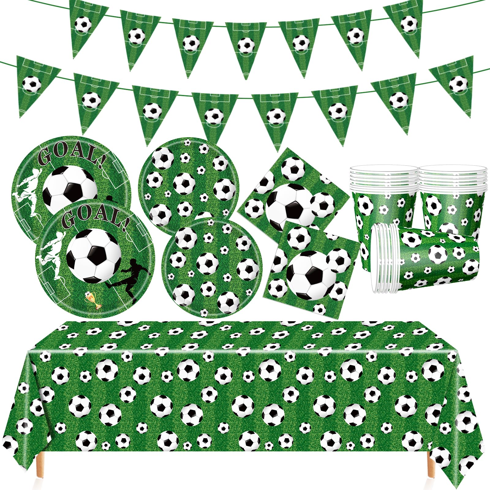 Soccer Birthday Party Decorations Includes Plates Napkins Banner Cups Tablecloth for Soccer Sports Theme Birthday Party Decorations, Serve 20