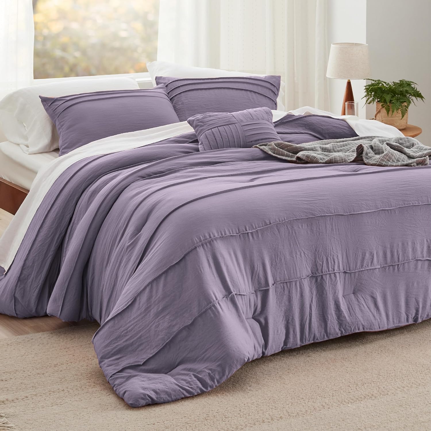 Bedsure Purple Twin Comforter Set 3 Pieces Pinch Pleat