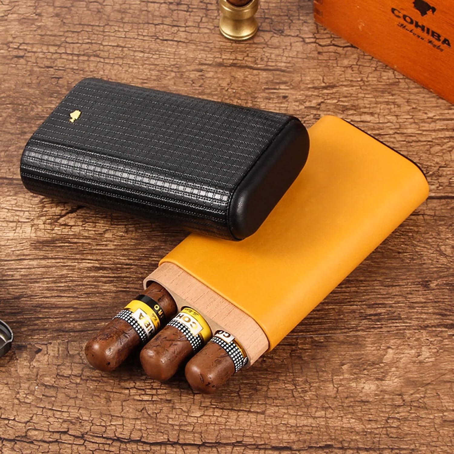 3 Finger Portable Cigar Case, Fashion Cigar Holder Leather, Travel Cigar Tube Set Box Cigar Humidor Gift for Men Women Friends
