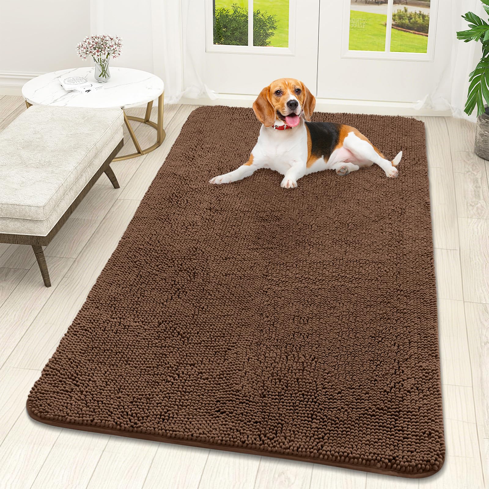 OLANLY Dog Door Mat for Muddy Paws 59x32, Super Absorbent Chenille Mud Mat