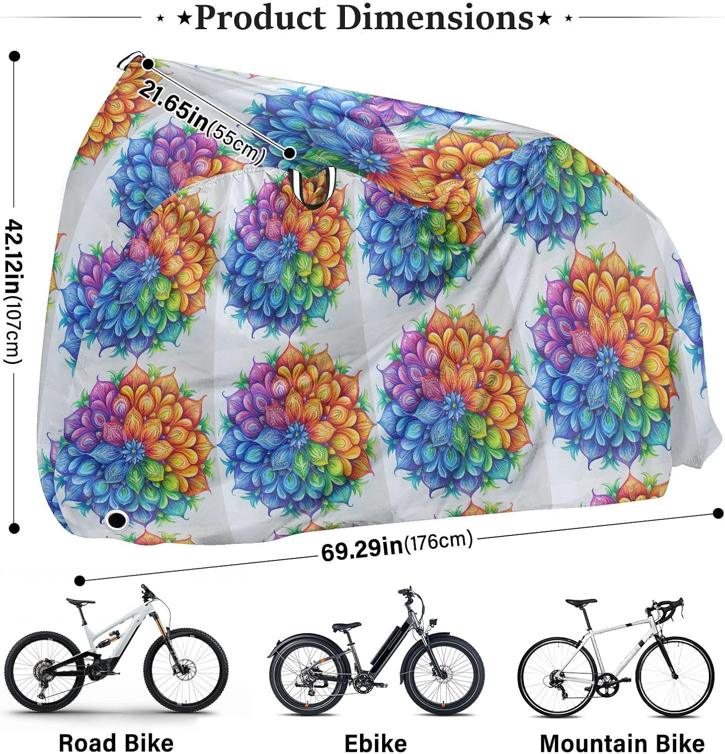 ALAZA Mandala Rainbow Bike Cover Waterproof Outdoor Ebike Bicycle Covers Tarp Protection for 1/2 Bikes, Sun UV Dust Wind Proof