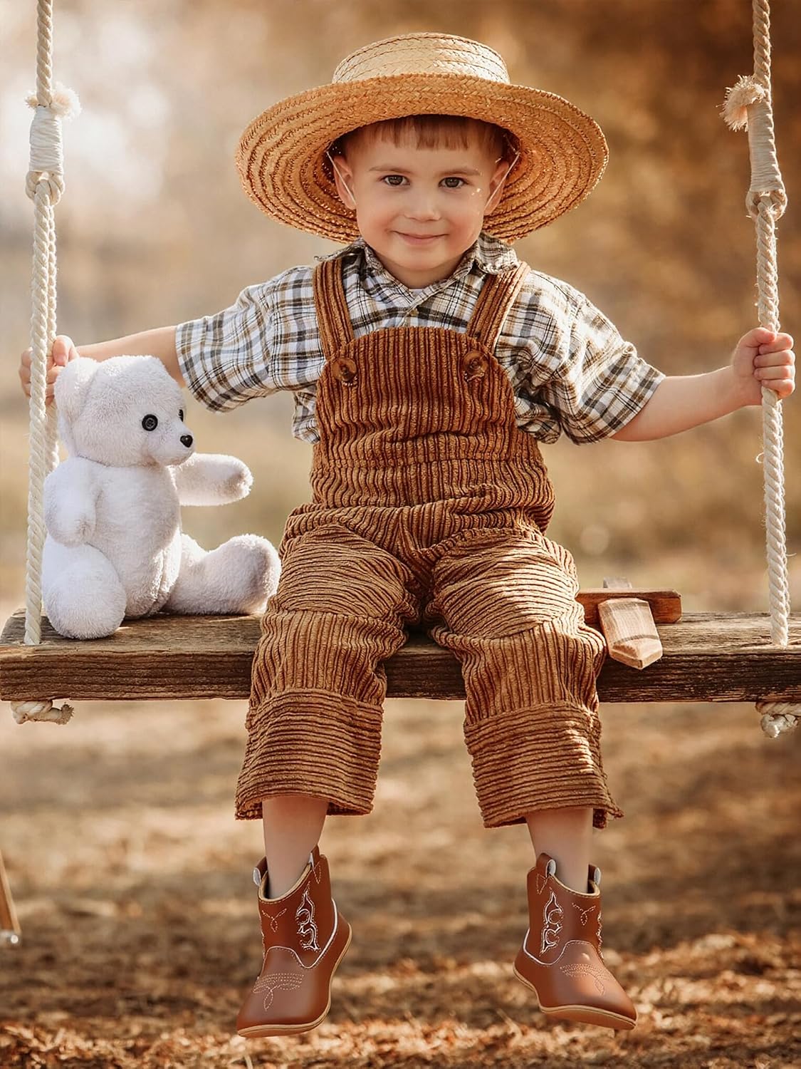Jastore Baby Boys Girls Cowboy Boots Infant Western Boots Newborn First Walker Crib Shoes Toddler Soft Sole Non-Slip Round Toe Bootie