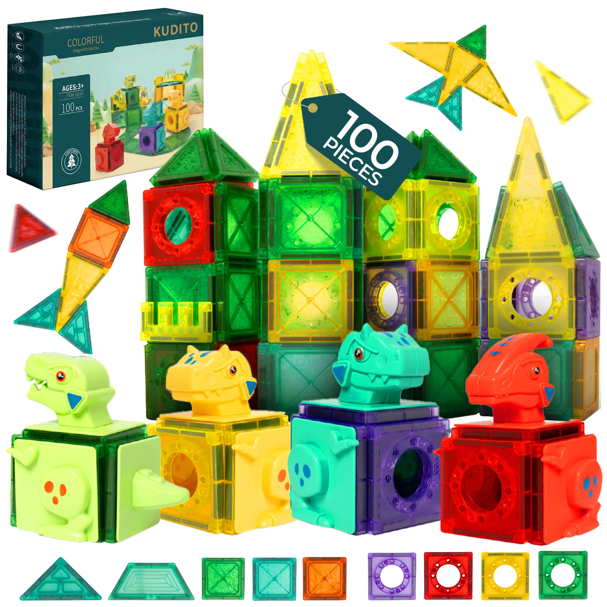 100 Piezas Magneticas para Niños – Bloques Magnéticos de Construcción con Figuras de Dinosaurios y Tiranosaurio Rex – Juego Imanes Niños 3 a 8 Años, Estimula Creatividad sin Pantallas