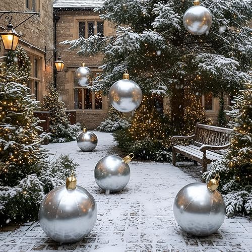 Miniatura 6 de Jetec Adorno de bola inflable de Navidad de 18 pulgadas con cubierta de tela con purpurina, grandes adornos de Navidad de PVC para patio, decoración